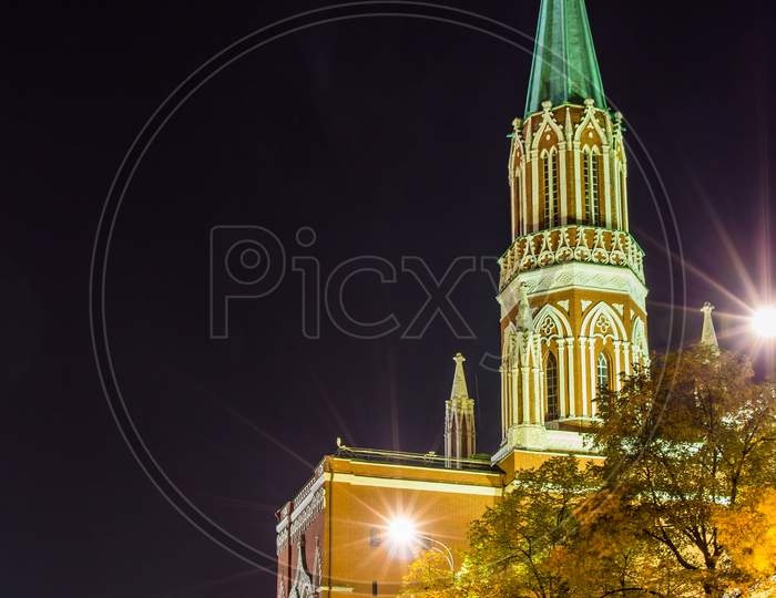 Night View Of Moscow Kremlin, Russia