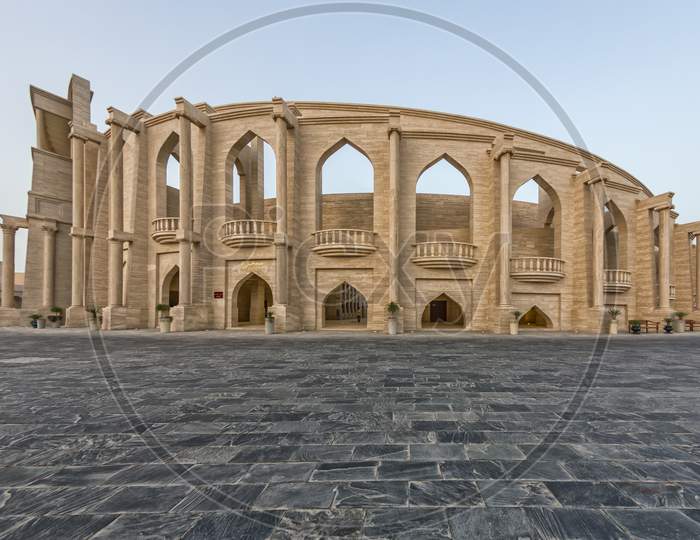 The amphitheater in Katara Cultural Village, Doha Qatar panoramic view in daylight from outside.