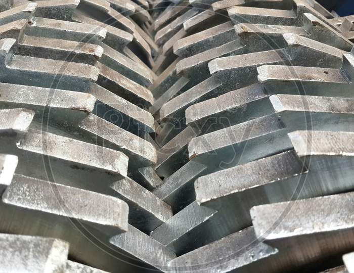 Industrial shredder machine closeup