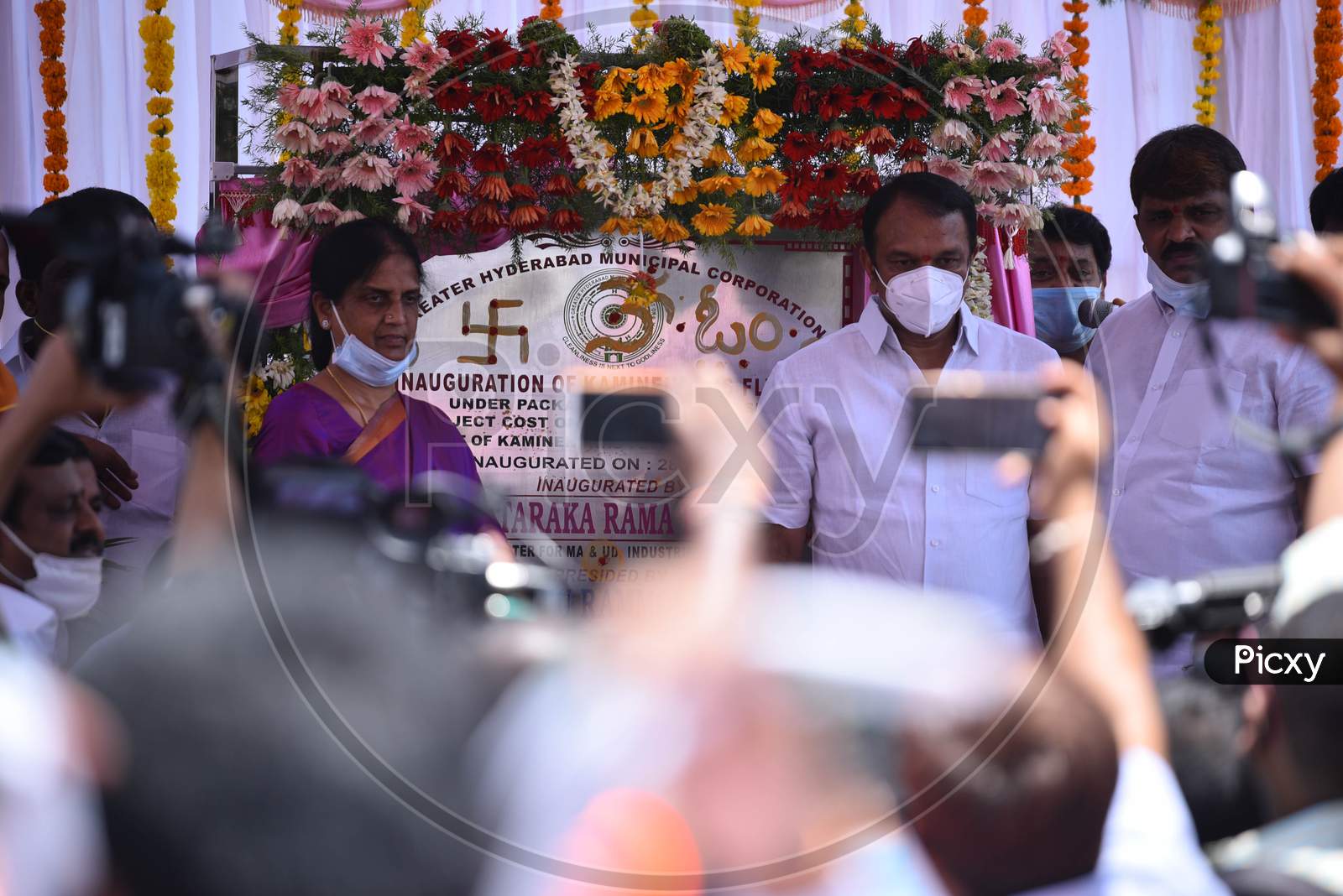 Hyderabad Mayor Bonthu Rammohan, Minister Of Eductation of Telangana and L.B Nagar MLA D.Sudheer Reddy At Flyover Inaugurated Near Kamineni Hospitals Junction At L.B Nagar in Hyderabad On May 28,2020