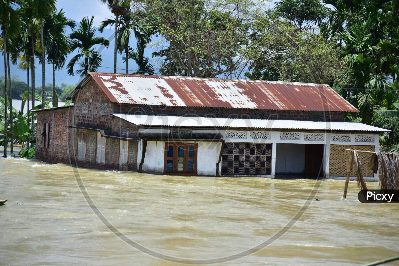 A Submerged Hut At   Flood Affected Doboka Village   In  Hojai  District Of Assam  On May 28,2020.