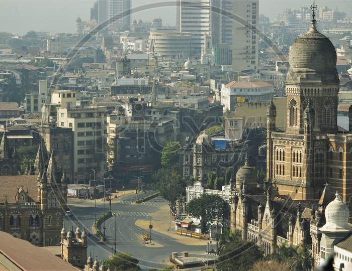 A view shows empty roads outside Chhatrapati Shivaji Maharaj Terminus(CSMT) during a 14-hour long curfew to limit the spreading of coronavirus disease (COVID-19) in the country, in Mumbai, India on March 22, 2020.