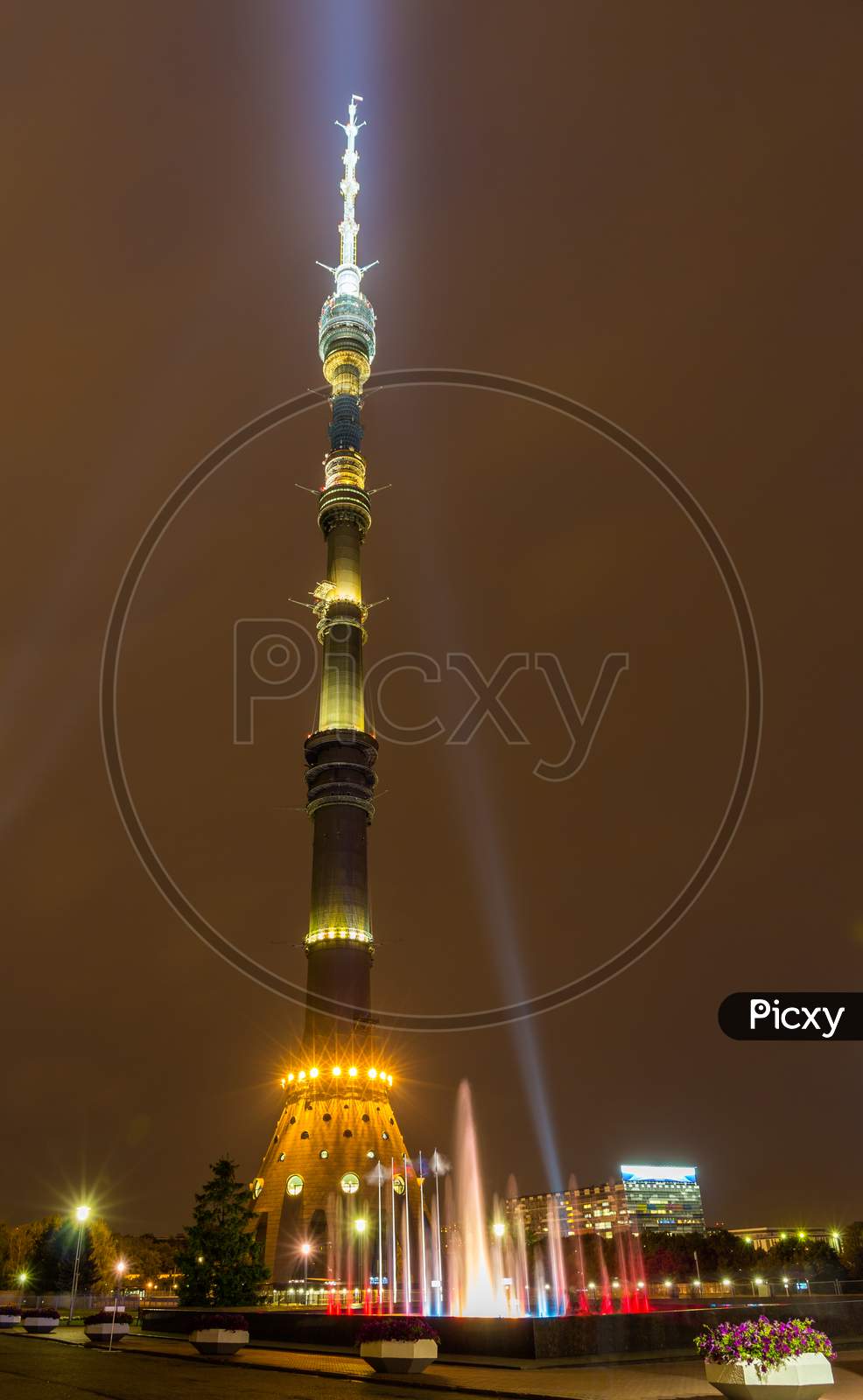 Night View Of Ostankino Tv Tower In Moscow