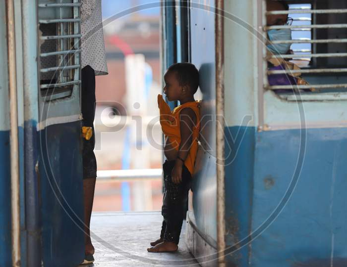 Migrants Girl Travels in a Special Train During Extended Nationwide Lockdown Amidst Coronavirus Or COVID-19 Pandemic in Prayagraj