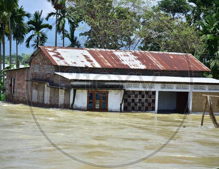 A Submerged Hut At   Flood Affected Doboka Village   In  Hojai  District Of Assam  On May 28,2020.