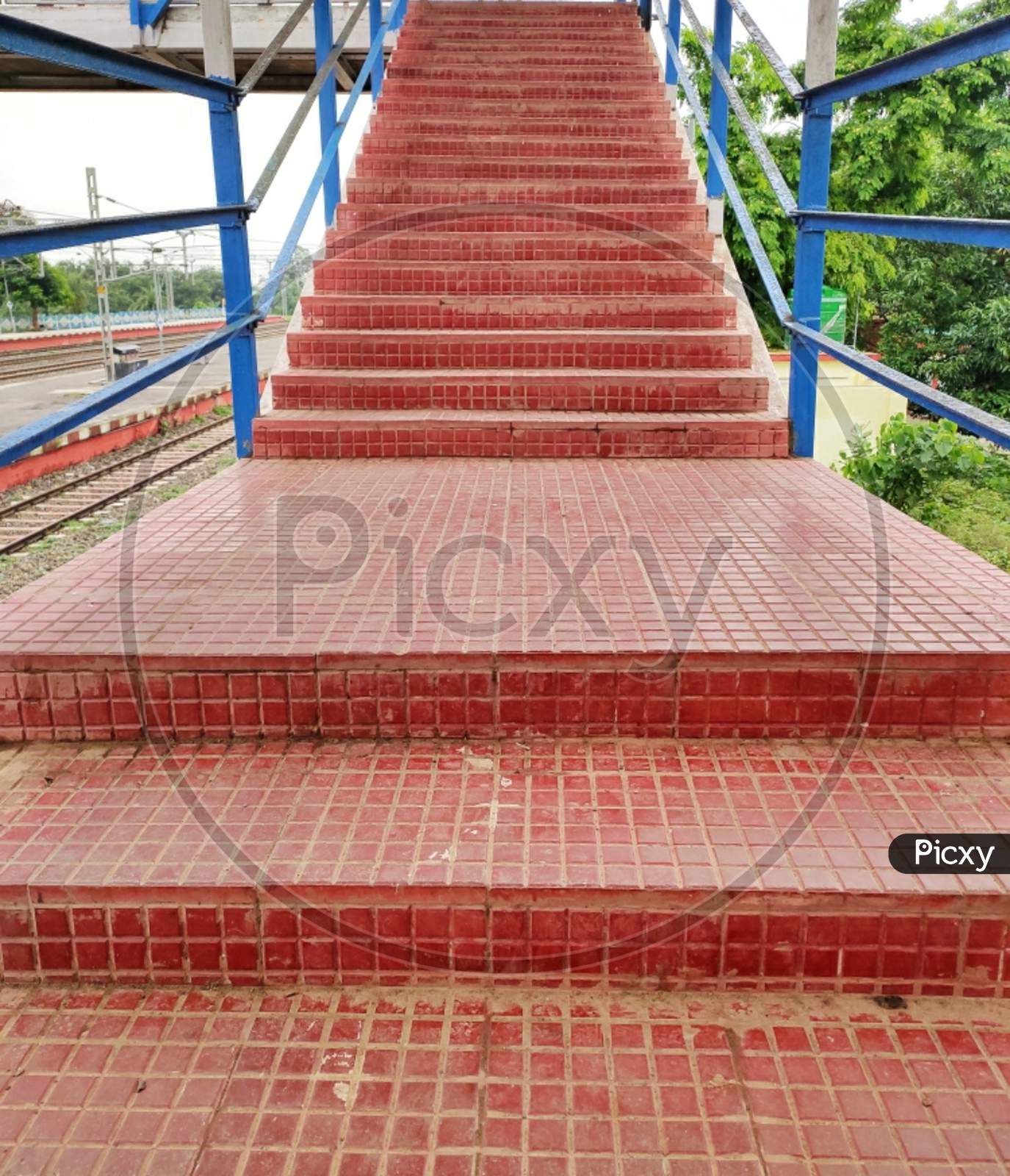 Red coloured tiles made stairs