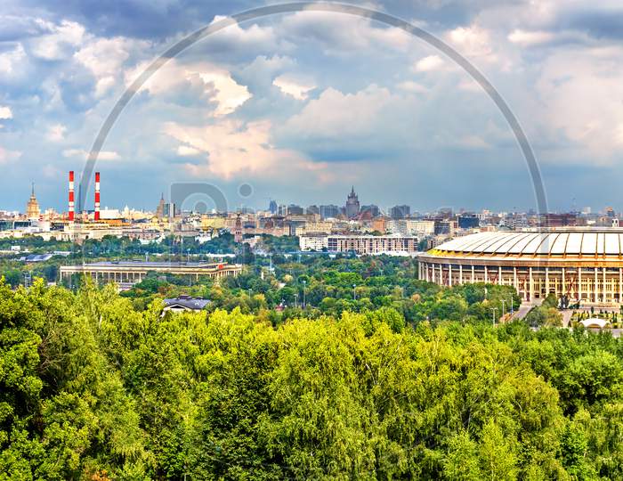 Panorama Of Moscow With Luzhniki Stadium And Moscow City Business District