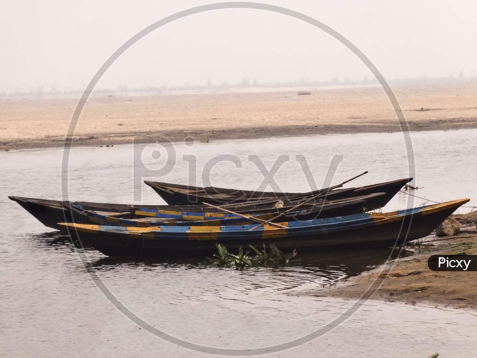A beautiful watercraft boat on the river landscape background