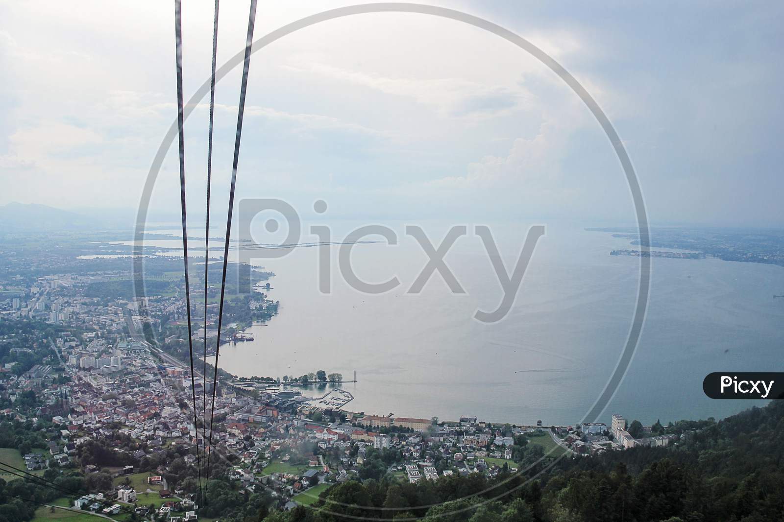 View From The Cable Car To The City And Lake Constance In Bregenz, Austria