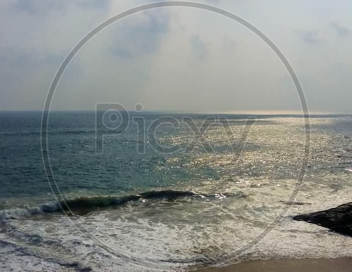 Rocky Shore Of Azhimala Beach In Trivandrum, India.