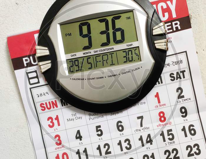 Digital Wall Clock with Calendar Background