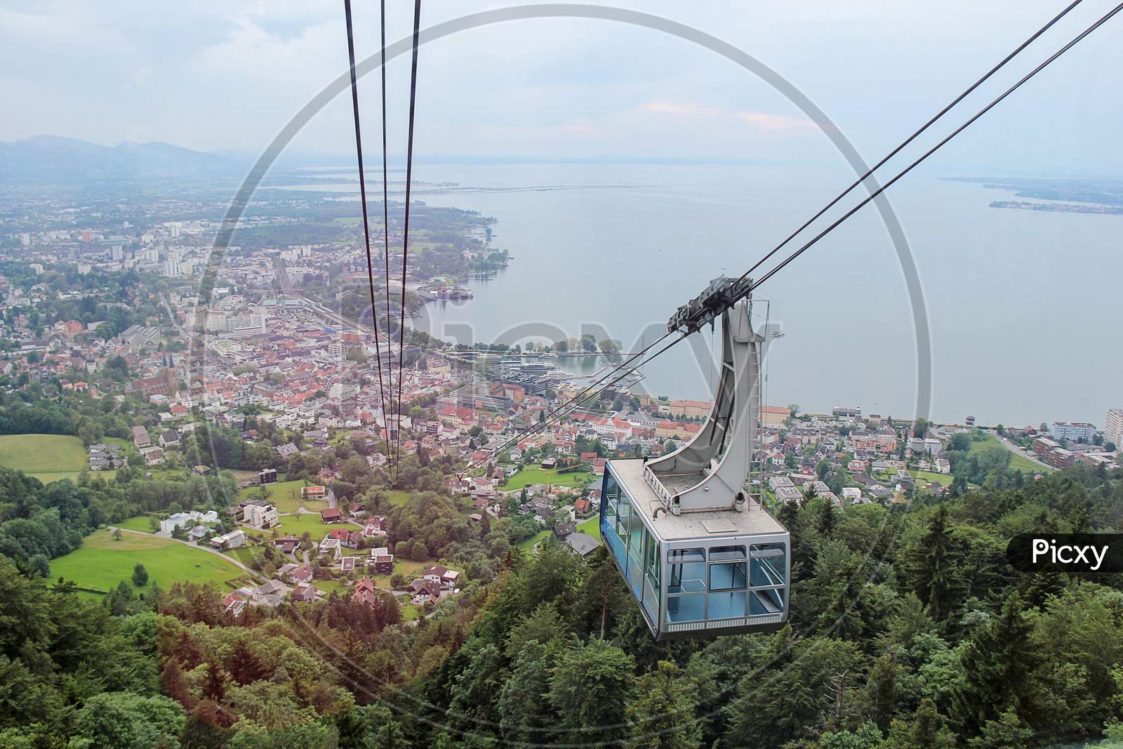 Pfander Cable Car In Austria, Bregenz With View Of The City