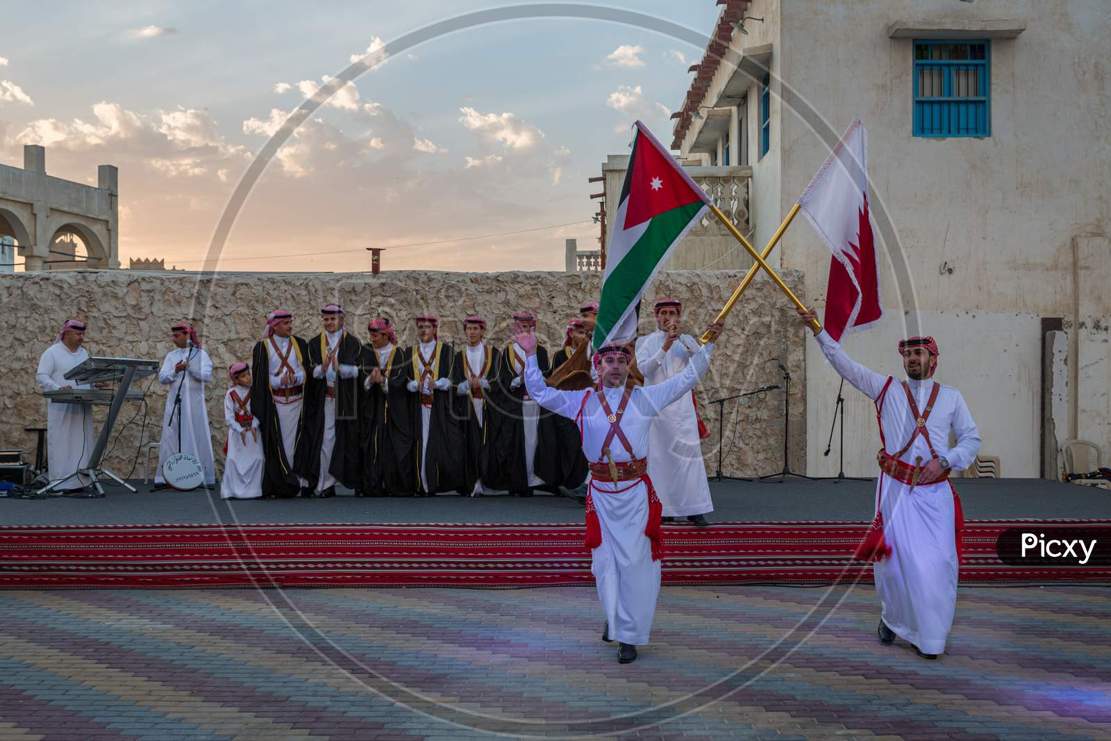 Traditional Arabic folklore dance  from Jordan in Souk Waqif spring festival, Doha Qatar
