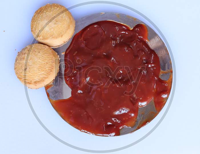red ketchup splashes isolated on white background