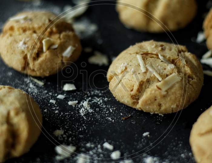 Almond And Oats Cookies With A Beautiful Bokeh Background Perfectly Baked