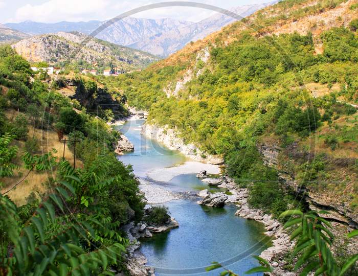 Moraca River Under Rzaca Mountain In Montenegro