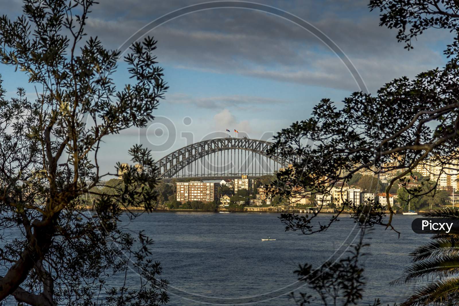Sydney in Australia, taking pictures of the skyline with the Harbour Bridge during a cloudy but warm day.