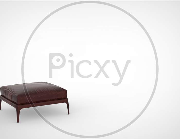 3D Render Of A Metallic Quadruped Sitting Stool With Leather Matttress And Space For Text.