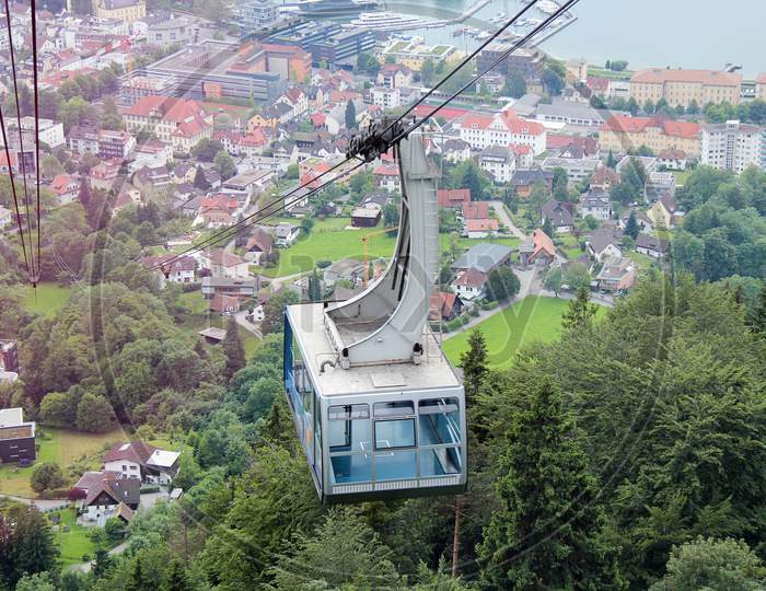 Pfander Cable Car In Austria, Bregenz With View Of The City