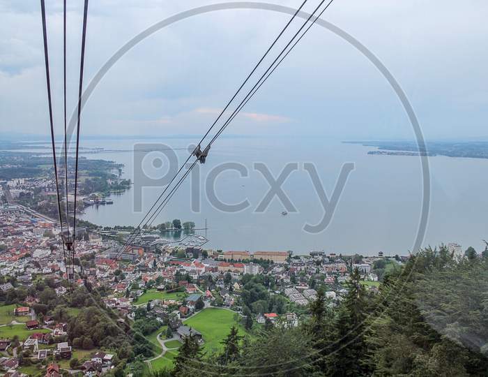 View From The Cable Car To The City And Lake Constance In Bregenz, Austria
