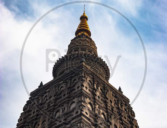 Buddhist Temple Isolated With Bright Sky And Unique Prospective
