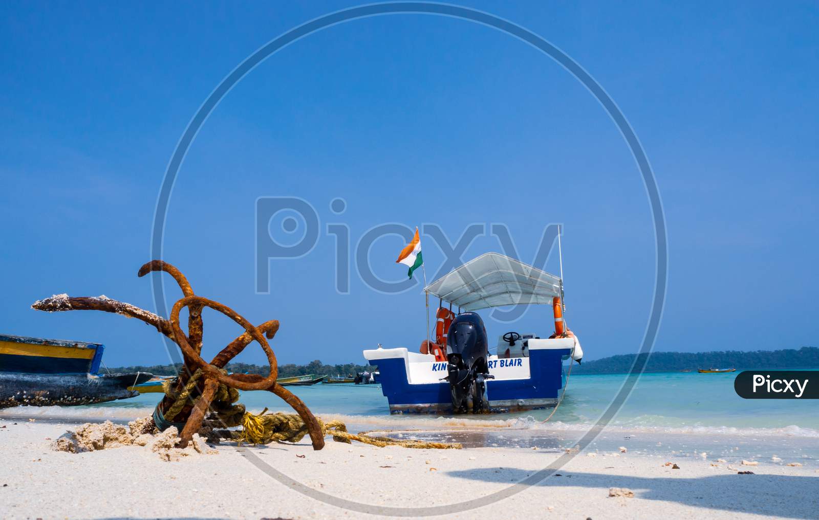 A speedboat at the Vijaynagar beach, Havelock Island, Andamans, India