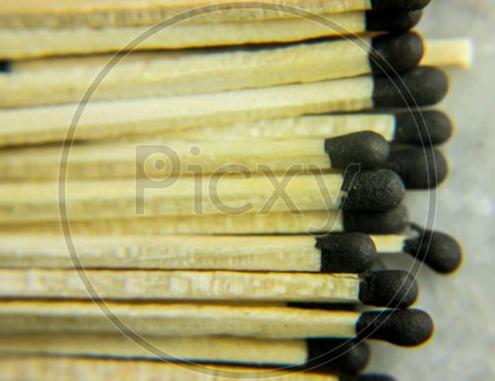 Matchbox sticks on floor, An essential product for household ,Macro photography of matchbox sticks, Selective focus on object point