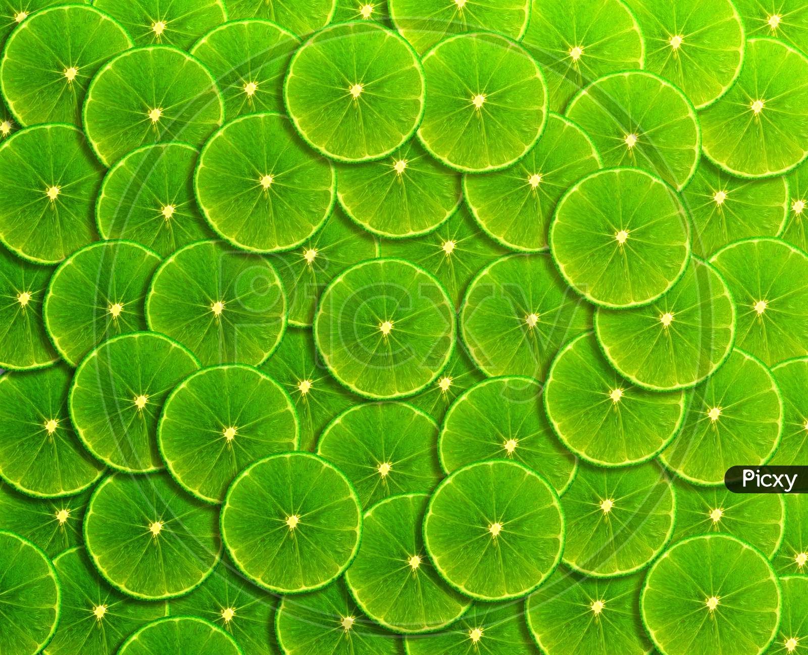 Background Of Heap Fresh Green Lime Slices.