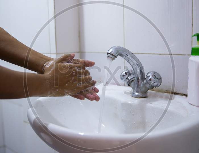 A Man Washing Hands Cleaning Hands Hygiene