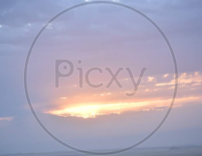 Dramatic Sunrise In A Abstract Nature Background.World Environment Day Concept.A View From Abu Dhabi On April 2020.