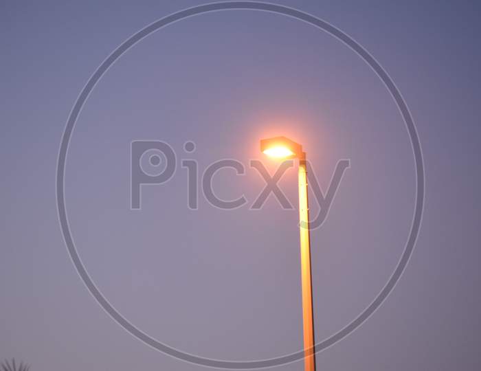 Road Side Street Light In The Abu Dhabi City.Evening Photography With Nikon Camera On April 2020.