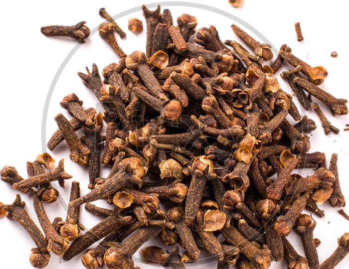 Dried Clove / indian spice laung isolated stock photo with white background.