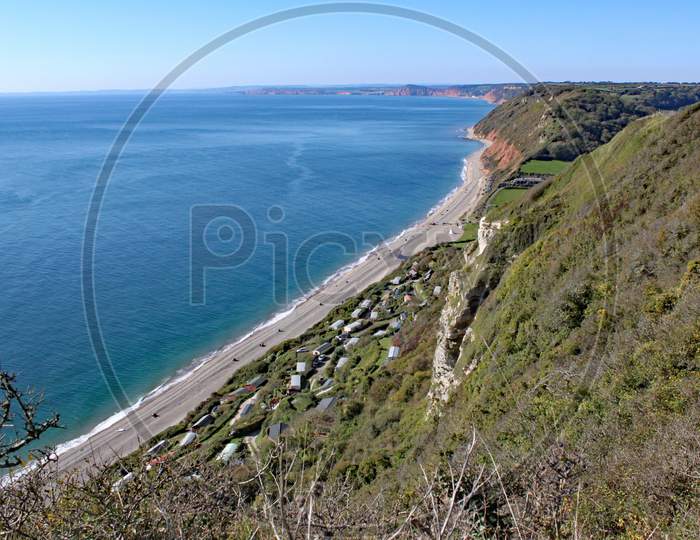 View Of Branscombe Beach On The Cliff Walk From Beer In Devon, England