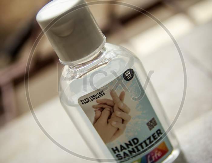 Kolkata, West Bengal, India - February 2020: Hand sanitizer, the most important product to protect from harmful viruses such as  Corona, COVID 19, The most essential products for daily purpose
