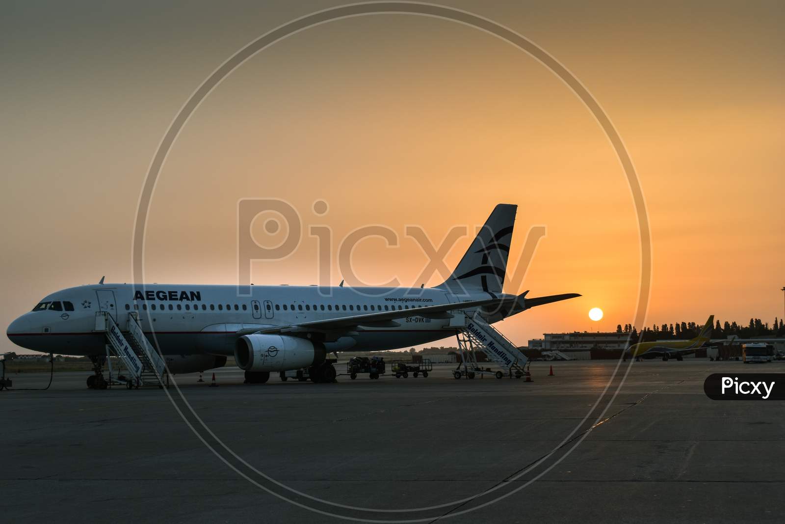 Aegean Airlines Airbus A320 airplane at Rhodes airport.