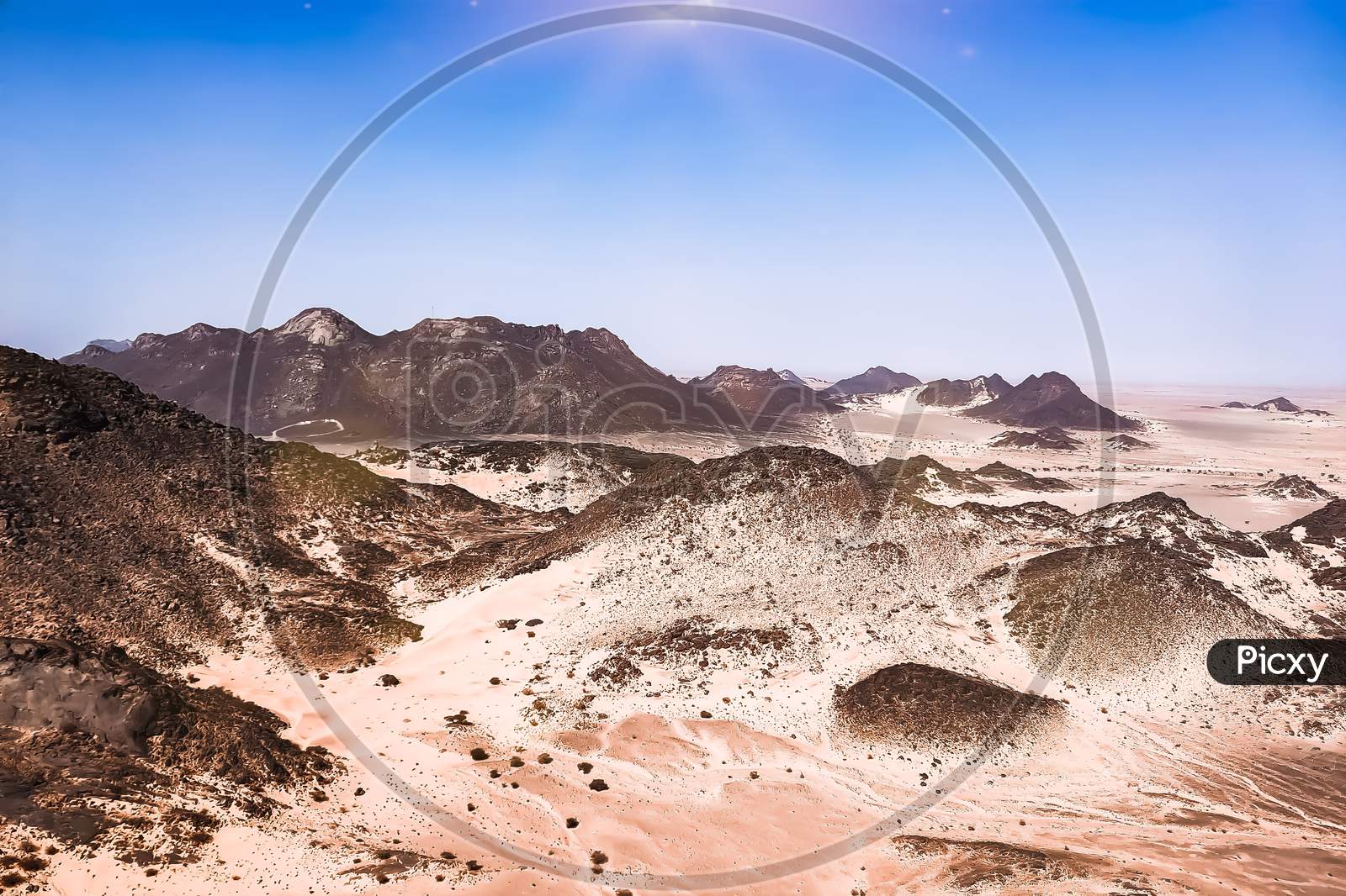 Landscape view of mountain range in Sahara desert