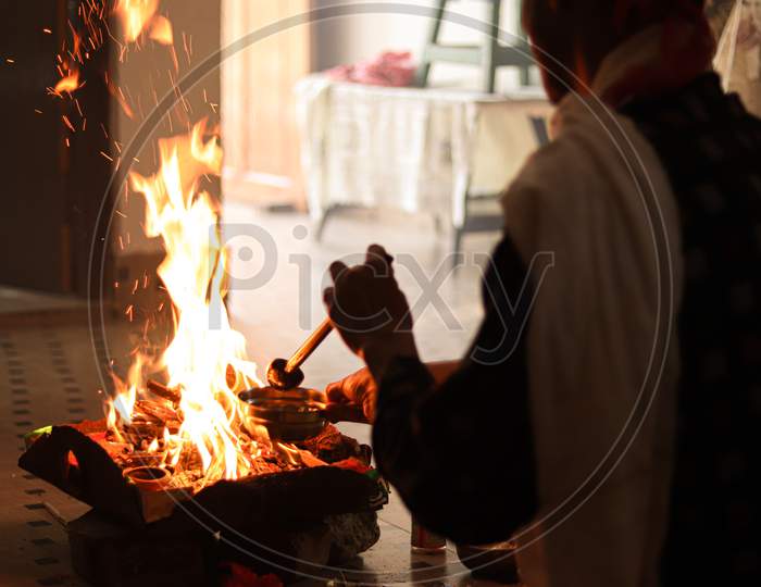 indian Hawan And Pooja fire stock images.
