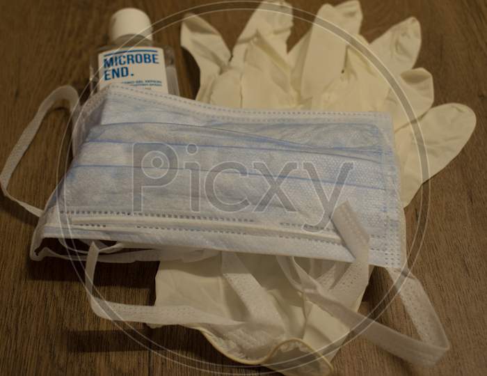 Medical surgical mask gloves and hand sanitizer gel