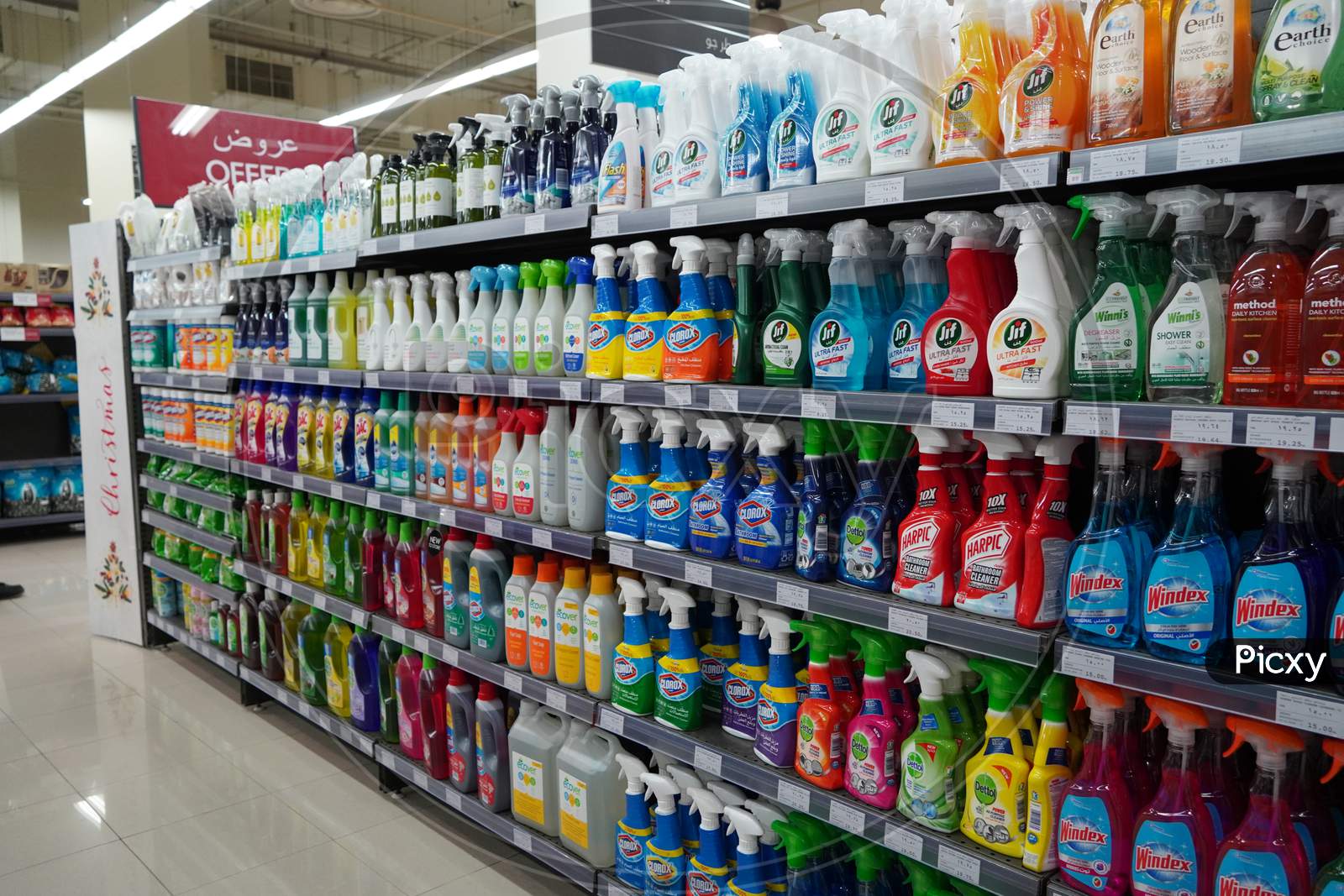 Cleaning Supplies, Sprays, Liquids Cleaning Detergents For Sale On Supermarket Stand. Bottles With Cleaning Products For Cleaning House Of Various Manufacturers On Shelves. - Dubai Uae December 2019