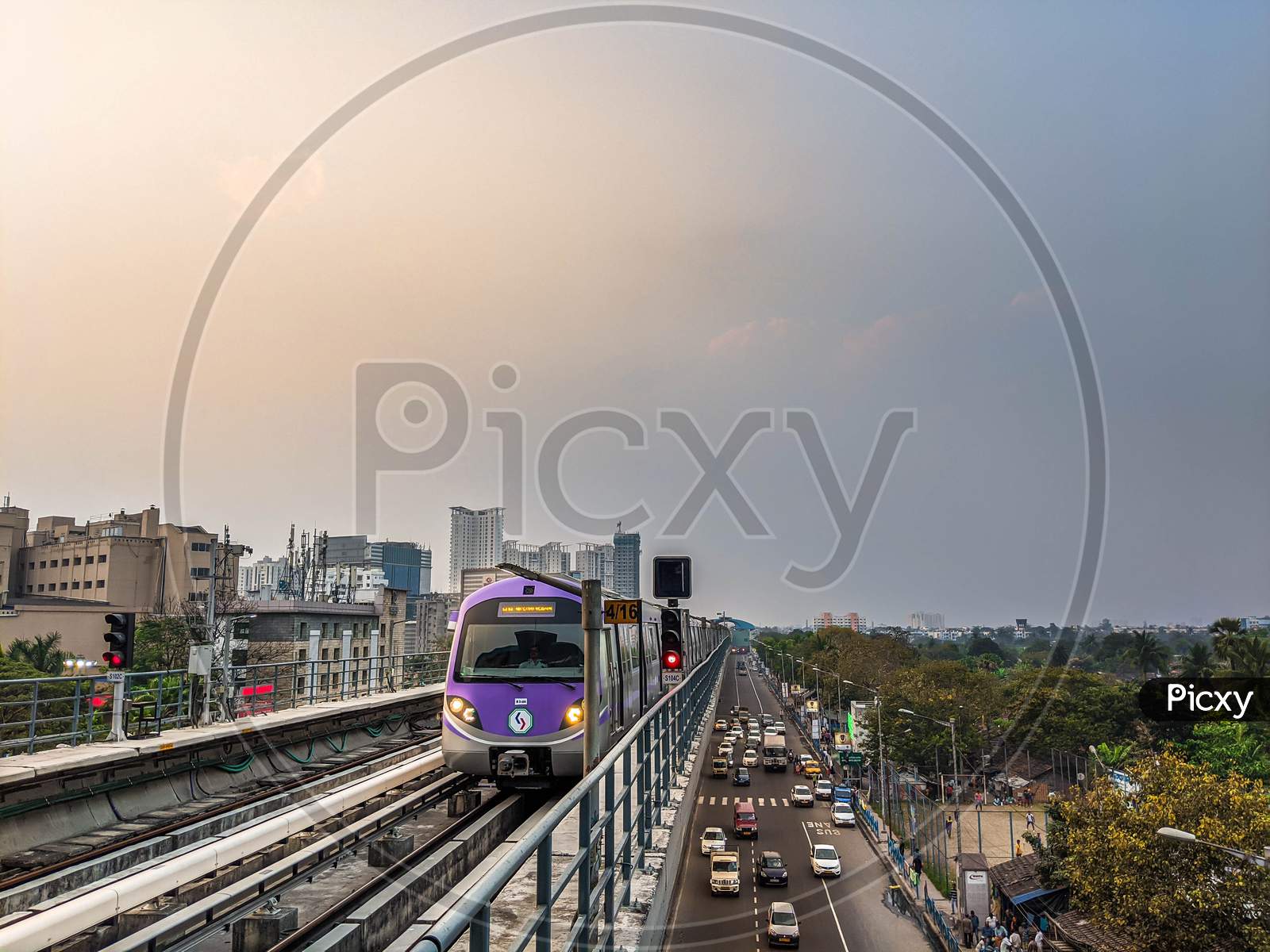 Kolkata, West Bengal, India - February 2020: East west metro route in kolkata, New metro rail station in kolkata India, Empty railway station in city, Landscape view  of rail track