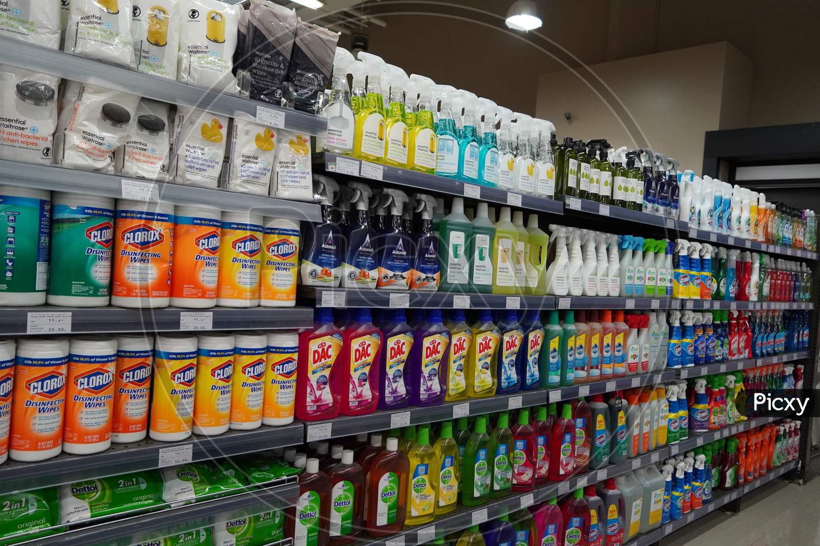 Cleaning Supplies, Sprays, Liquids Cleaning Detergents For Sale On Supermarket Stand. Bottles With Cleaning Products For Cleaning House Of Various Manufacturers On Shelves. - Dubai Uae December 2019