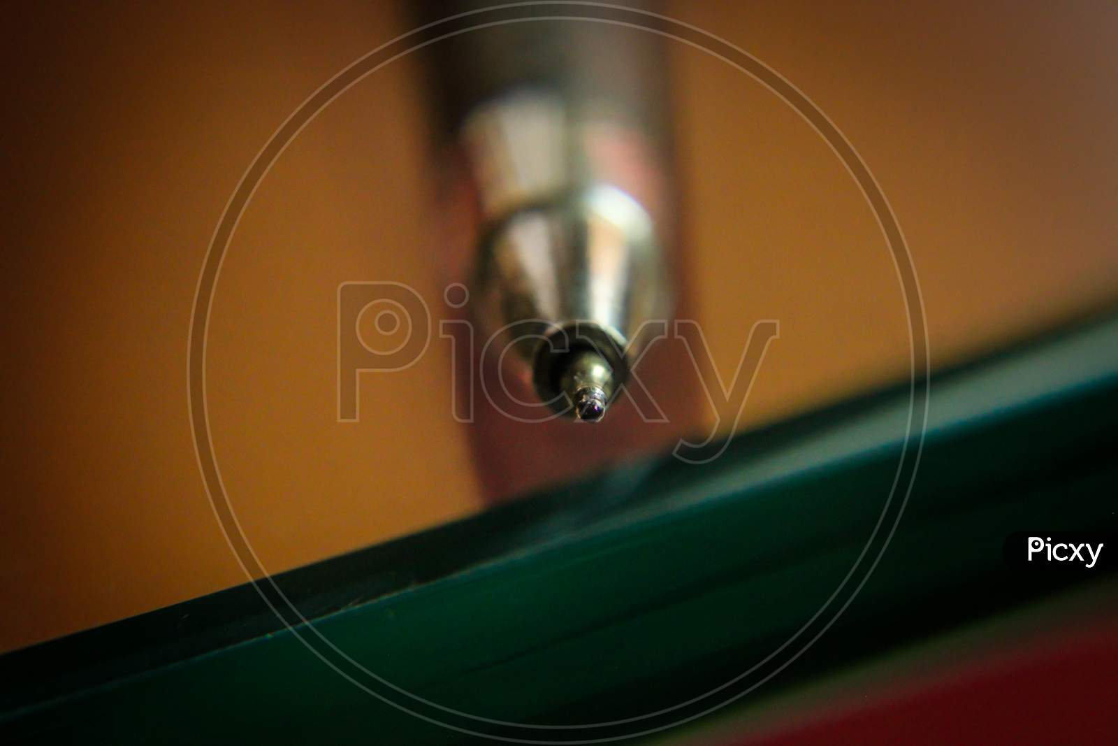 Macro photography of pen, a study material stuff, close up shoot of a ball pen, Selective focus point on ball point of a pen