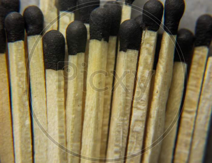Matchbox sticks on floor, An essential product for household ,Macro photography of matchbox sticks, Selective focus on object point