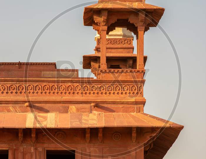 Old Red Sandstone Palace At The Mughal City Of Fatehpur Sikri In Agra, Uttar Pradesh, India