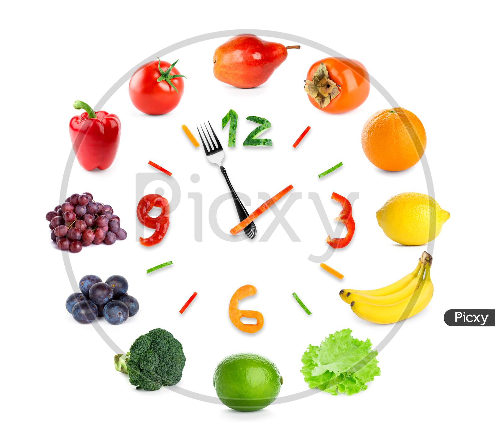 Food Clock on a white background