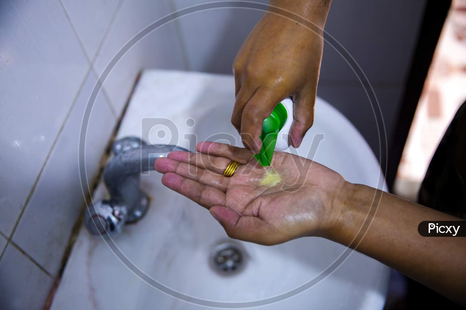 Closeup Of Liquid Soap With Pumping For Wash Hands To Prevent Getting Sick And Flu