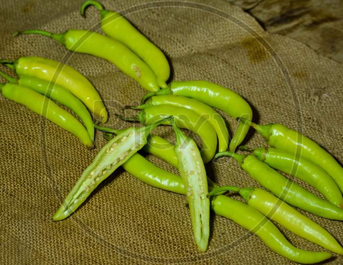Green Chilli Or Bangalore Mirchi On Isolated Background