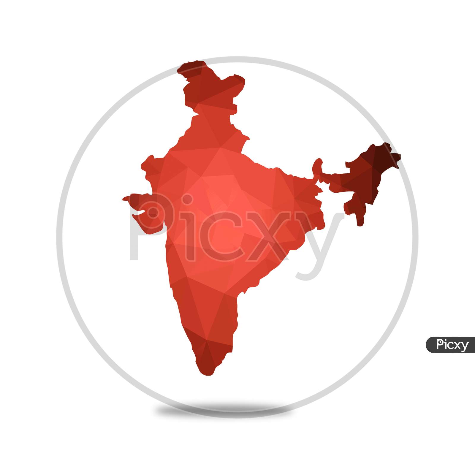 Red Low Poly India Map In Geometric Polygonal,Mosaic Style.Abstract Tessellation,Modern Design Background,Low Poly Isolated With White Background Illustration.