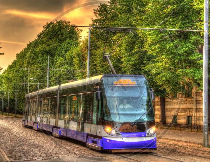 Modern Tram In Riga - Latvia