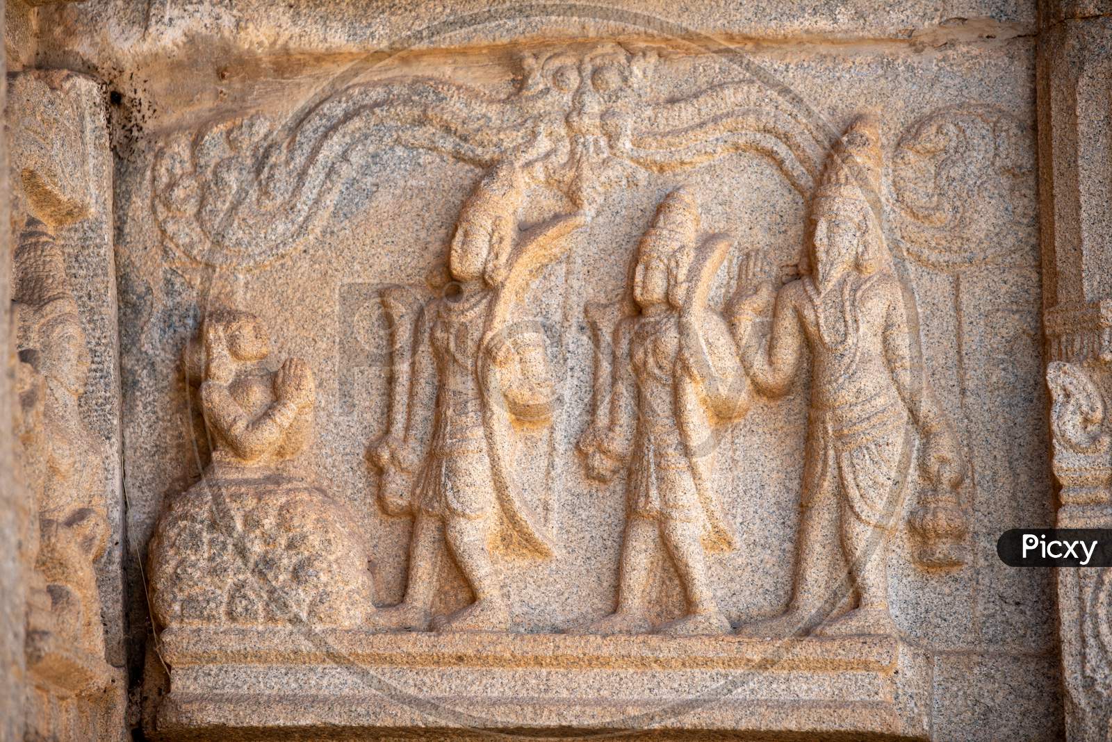 Historic Stone Carvings in an Ancient Hindu Temple in Hampi